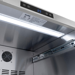 ZLINE Autograph Edition 24 in. Touchstone 168 Can Outdoor-Rated Dual Refrigerator Drawer with Stainless Steel Doors and Champagne Bronze Helix Handles (RDSOZ-ST-24-KCB) interior lighting.