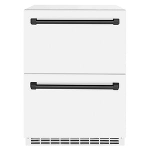 ZLINE Autograph Edition 24 in. Touchstone 168 Can Outdoor-Rated Dual Refrigerator Drawer with White Matte Doors and Matte Black Handles (RDSOZ-WM-24-MB)