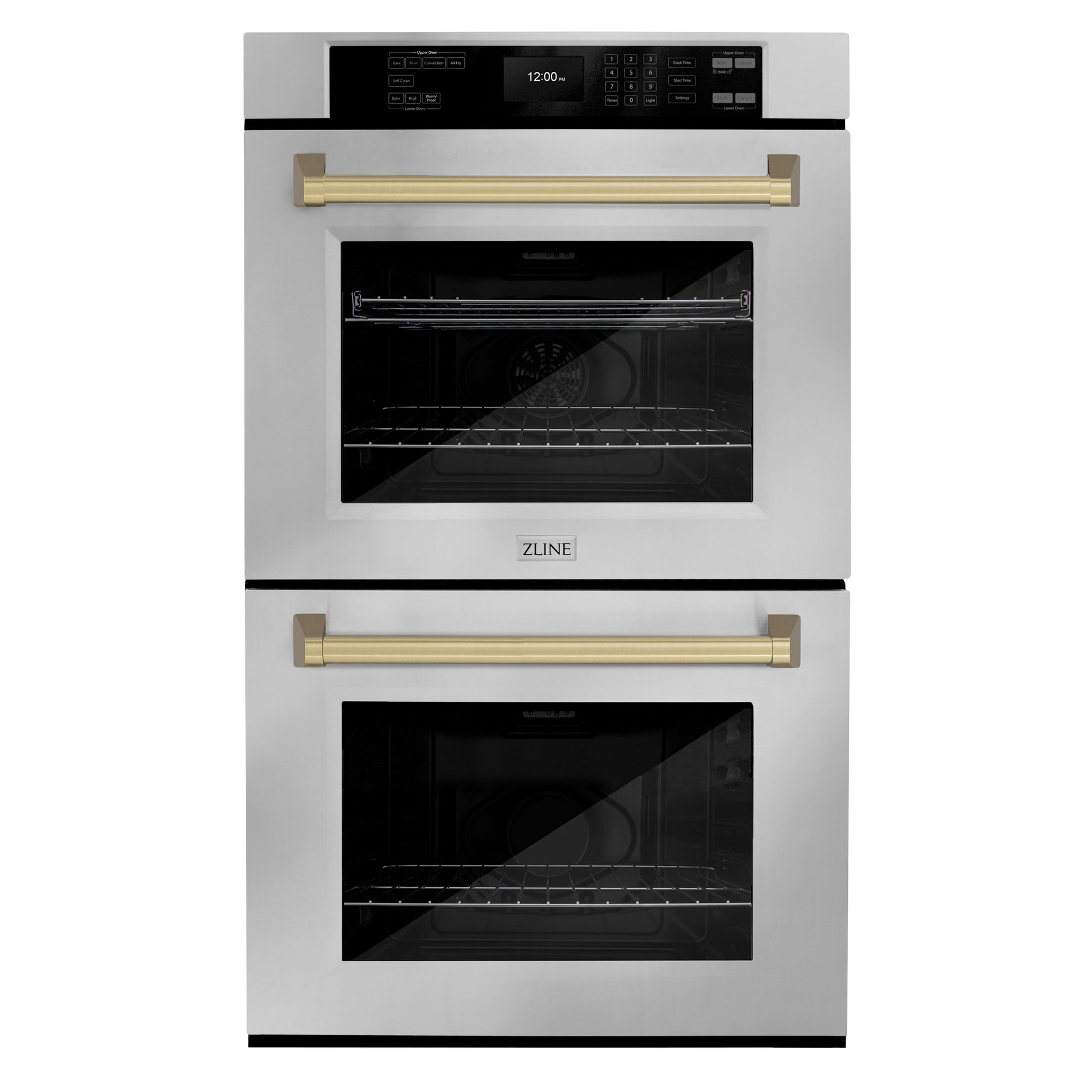 ZLINE Autograph Edition 30 in. Professional True Convection Double Wall Oven with Air Fry and Self Clean in Stainless Steel with Champagne Bronze Handles (WADZ-30-CB)