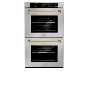 ZLINE Autograph Edition 30 in. Professional True Convection Double Wall Oven with Air Fry and Self Clean in Stainless Steel with Champagne Bronze Handles (WADZ-30-CB)