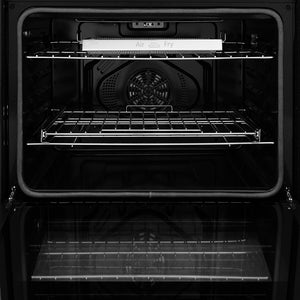 ZLINE Autograph Edition 30 in. Professional True Convection Double Wall Oven with Air Fry and Self Clean in Stainless Steel with Polished Gold Helix Handles (WADZ-30-KG) oven interior with racks.
