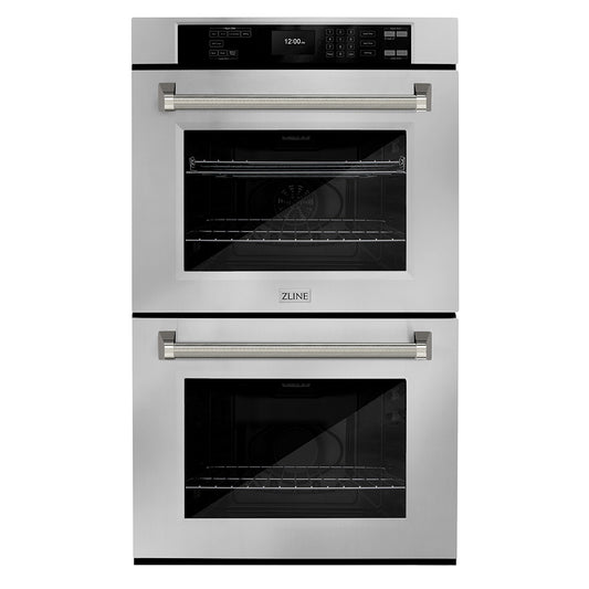 ZLINE Autograph Edition 30 in. Professional True Convection Double Wall Oven with Air Fry and Self Clean in Stainless Steel with Polished Nickel Helix Handles (WADZ-30-KPN)