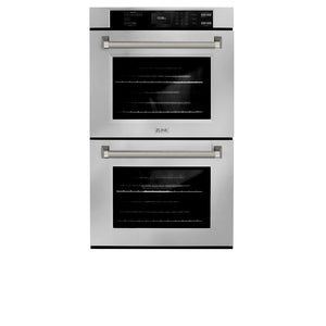 ZLINE Autograph Edition 30 in. Professional True Convection Double Wall Oven with Air Fry and Self Clean in Stainless Steel with Polished Nickel Helix Handles (WADZ-30-KPN) front.