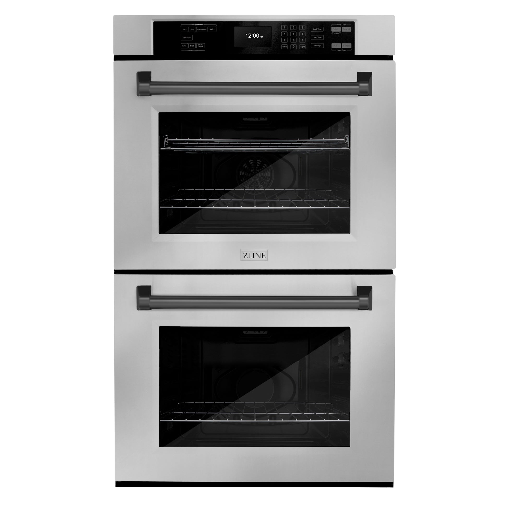 ZLINE Autograph Edition 30 in. Professional True Convection Double Wall Oven with Air Fry and Self Clean in Stainless Steel with Matte Black Handles (WADZ-30-MB)