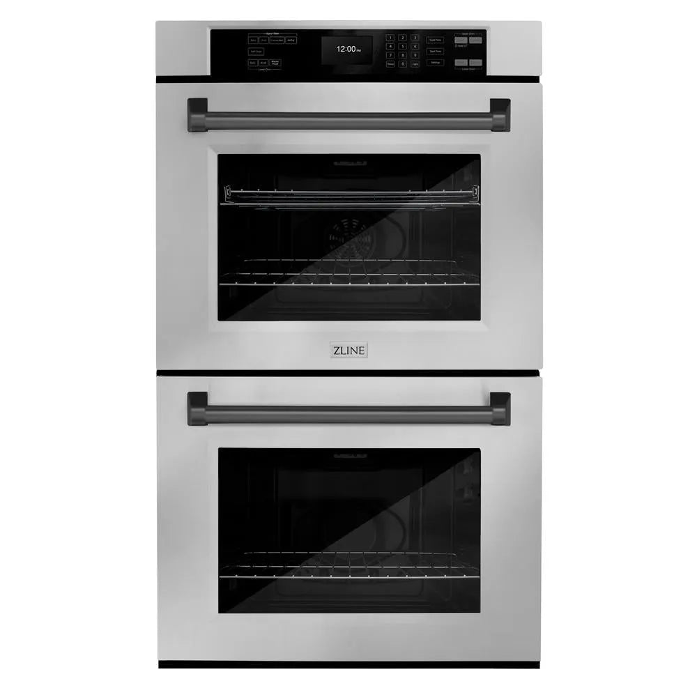 ZLINE Autograph Edition 30 in. Professional True Convection Double Wall Oven with Air Fry and Self Clean in Stainless Steel with Matte Black Handles (WADZ-30-MB) main image.