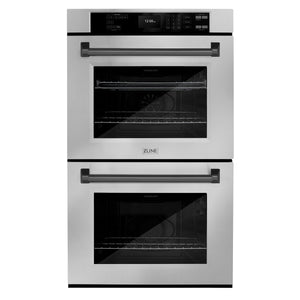 ZLINE Autograph Edition 30 in. Professional True Convection Double Wall Oven with Air Fry and Self Clean in Stainless Steel with Matte Black Handles (WADZ-30-MB)