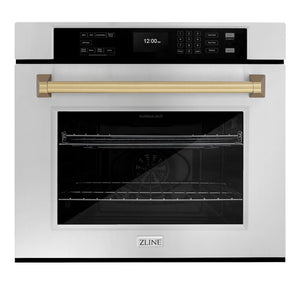 ZLINE Autograph Edition 30 in. Professional True Convection Single Wall Oven with Air Fry and Self Clean in Stainless Steel with Champagne Bronze Handle (WASZ-30-CB)