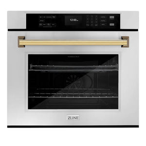 ZLINE Autograph Edition 30 in. Professional True Convection Single Wall Oven with Air Fry and Self Clean in Stainless Steel with Polished Gold Handle (WASZ-30-G) main image.