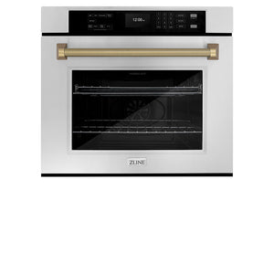 ZLINE Autograph Edition 30 in. Professional True Convection Single Wall Oven with Air Fry and Self Clean in Stainless Steel with Champagne Bronze Helix Handle (WASZ-30-KCB)