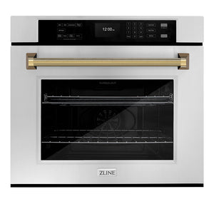 ZLINE Autograph Edition 30 in. Professional True Convection Single Wall Oven with Air Fry and Self Clean in Stainless Steel with Polished Gold Helix Handle (WASZ-30-KG)