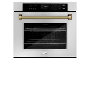 ZLINE Autograph Edition 30 in. Professional True Convection Single Wall Oven with Air Fry and Self Clean in Stainless Steel with Polished Gold Helix Handle (WASZ-30-KG)
