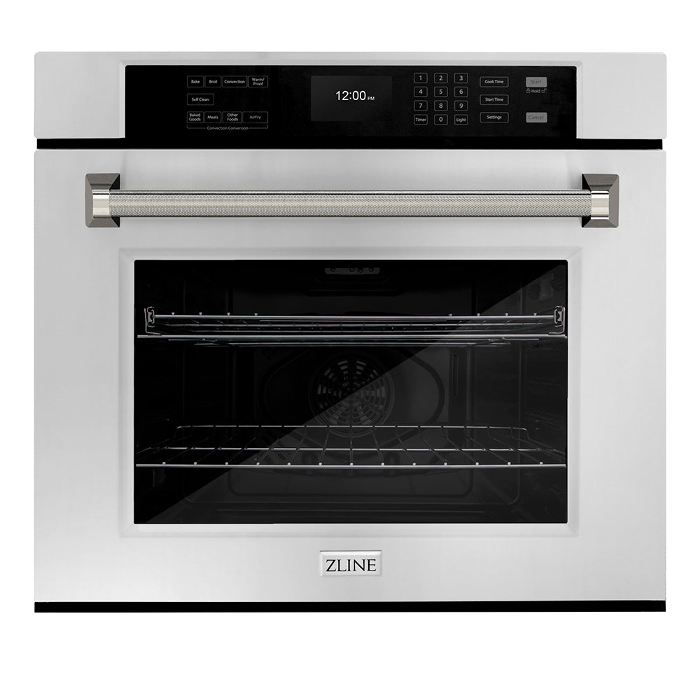 ZLINE Autograph Edition 30 in. Professional True Convection Single Wall Oven with Air Fry and Self Clean in Stainless Steel with Polished Nickel Helix Handle (WASZ-30-KPN)