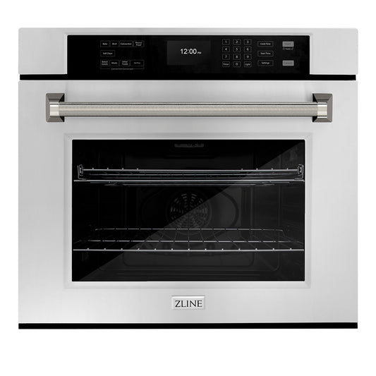ZLINE Autograph Edition 30 in. Professional True Convection Single Wall Oven with Air Fry and Self Clean in Stainless Steel with Polished Nickel Helix Handle (WASZ-30-KPN)