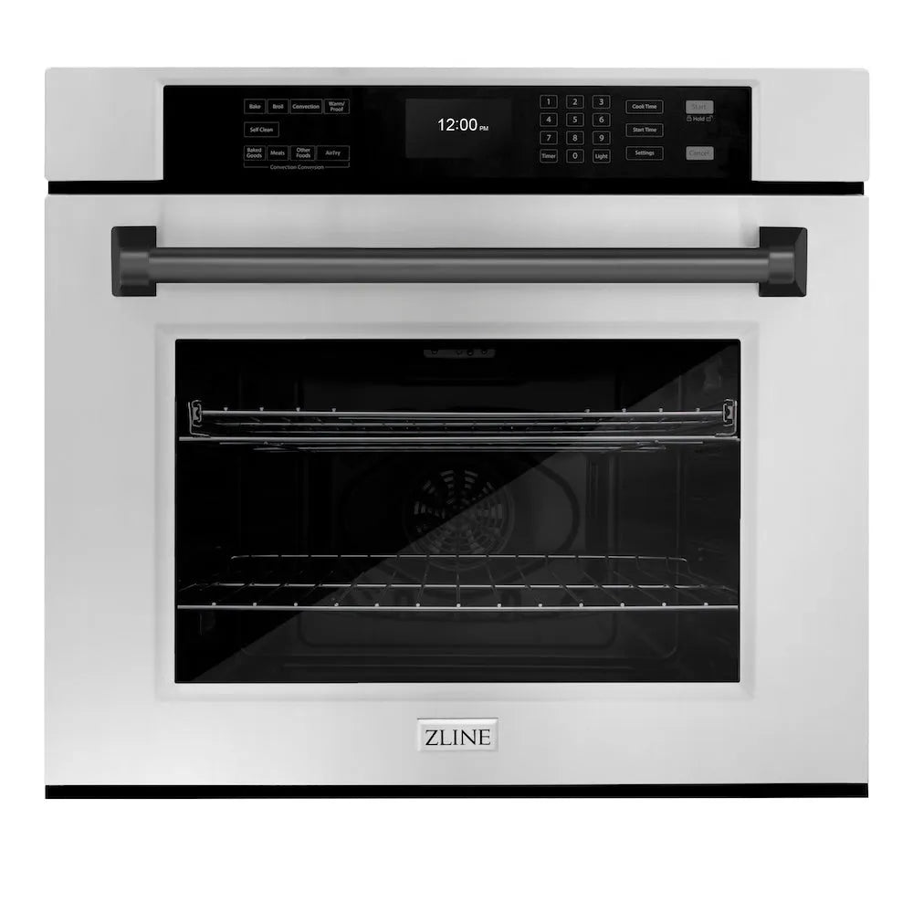 ZLINE Autograph Edition 30 in. Professional True Convection Single Wall Oven with Air Fry and Self Clean in Stainless Steel with Matte Black Handle (WASZ-30-MB) main image.