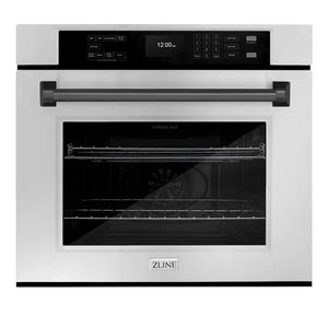 ZLINE Autograph Edition 30 in. Professional True Convection Single Wall Oven with Air Fry and Self Clean in Stainless Steel with Matte Black Handle (WASZ-30-MB) main image.