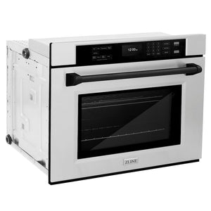 ZLINE Autograph Edition 30 in. Professional True Convection Single Wall Oven with Air Fry and Self Clean in Stainless Steel with Matte Black Handle (WASZ-30-MB) side, closed.