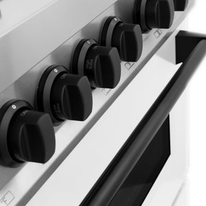 ZLINE Autograph Edition 48 in. 6.0 cu. ft. Legacy Dual Fuel Range with 7 Burner Gas Cooktop and 2 Electric Ovens in Stainless Steel with White Matte Doors and Matte Black Accents (RAZ-WM-48-MB) oven door and racks.