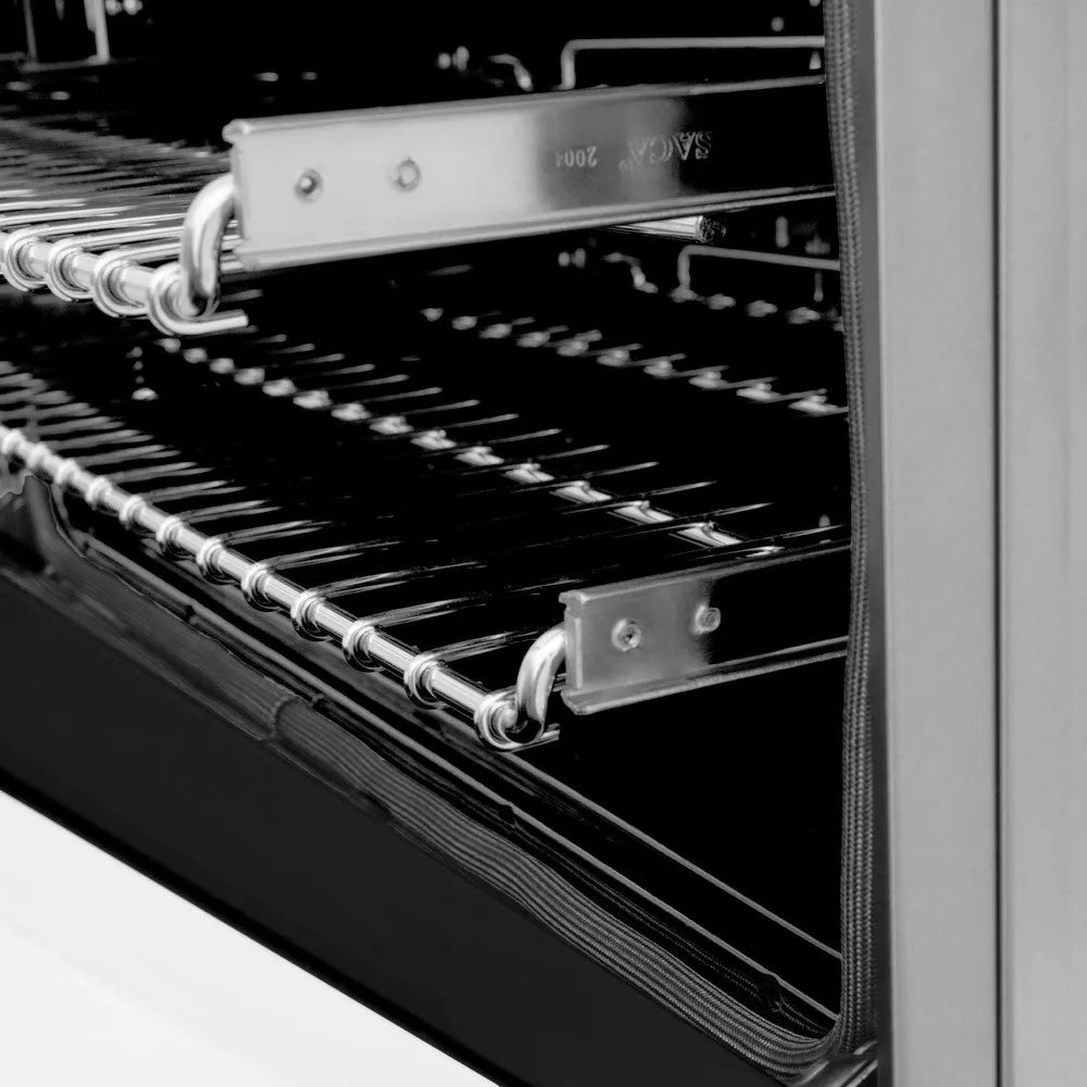 ZLINE Autograph Edition 48 in. 6.0 cu. ft. Legacy Dual Fuel Range with 7 Burner Gas Cooktop and 2 Electric Ovens in Stainless Steel with White Matte Doors and Matte Black Accents (RAZ-WM-48-MB) oven racks, side.