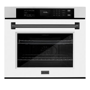 ZLINE Autograph Edition 30 in. Professional True Convection Single Wall Oven with Air Fry and Self Clean in Stainless Steel with White Matte Door and Matte Black Handle (WASZ-WM-30-MB) main image.