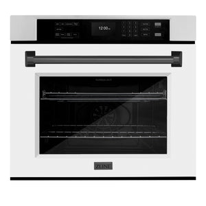 ZLINE Autograph Edition 30 in. Professional True Convection Single Wall Oven with Air Fry and Self Clean in Stainless Steel with White Matte Door and Matte Black Handle (WASZ-WM-30-MB)