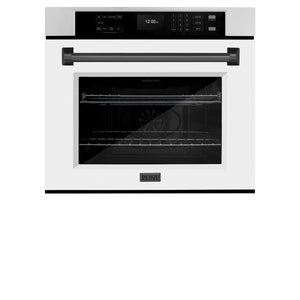 ZLINE Autograph Edition 30 in. Professional True Convection Single Wall Oven with Air Fry and Self Clean in Stainless Steel with White Matte Door and Matte Black Handle (WASZ-WM-30-MB)