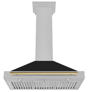 ZLINE Autograph Edition 36 in. Convertible Satin Stainless Steel Wall Mount Range Hood with Black Matte Shell and Champagne Bronze Handle (KB4SNZ-BLM36-CB) under.