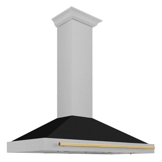 ZLINE Autograph Edition 48 in. Convertible Satin Stainless Steel Wall Mount Range Hood with Black Matte Shell and Champagne Bronze Handle (KB4SNZ-BLM48-CB)