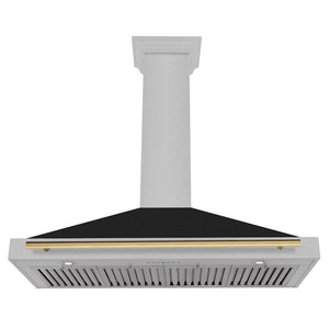ZLINE Autograph Edition 48 in. Convertible Satin Stainless Steel Wall Mount Range Hood with Black Matte Shell and Polished Gold Handle (KB4SNZ-BLM48-G) under.
