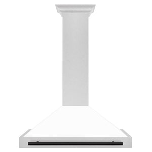 ZLINE Autograph Edition 36 in. Convertible Satin Stainless Steel Wall Mount Range Hood with White Matte Shell and Matte Black Handle (KB4SNZ-WM36-MB) front.