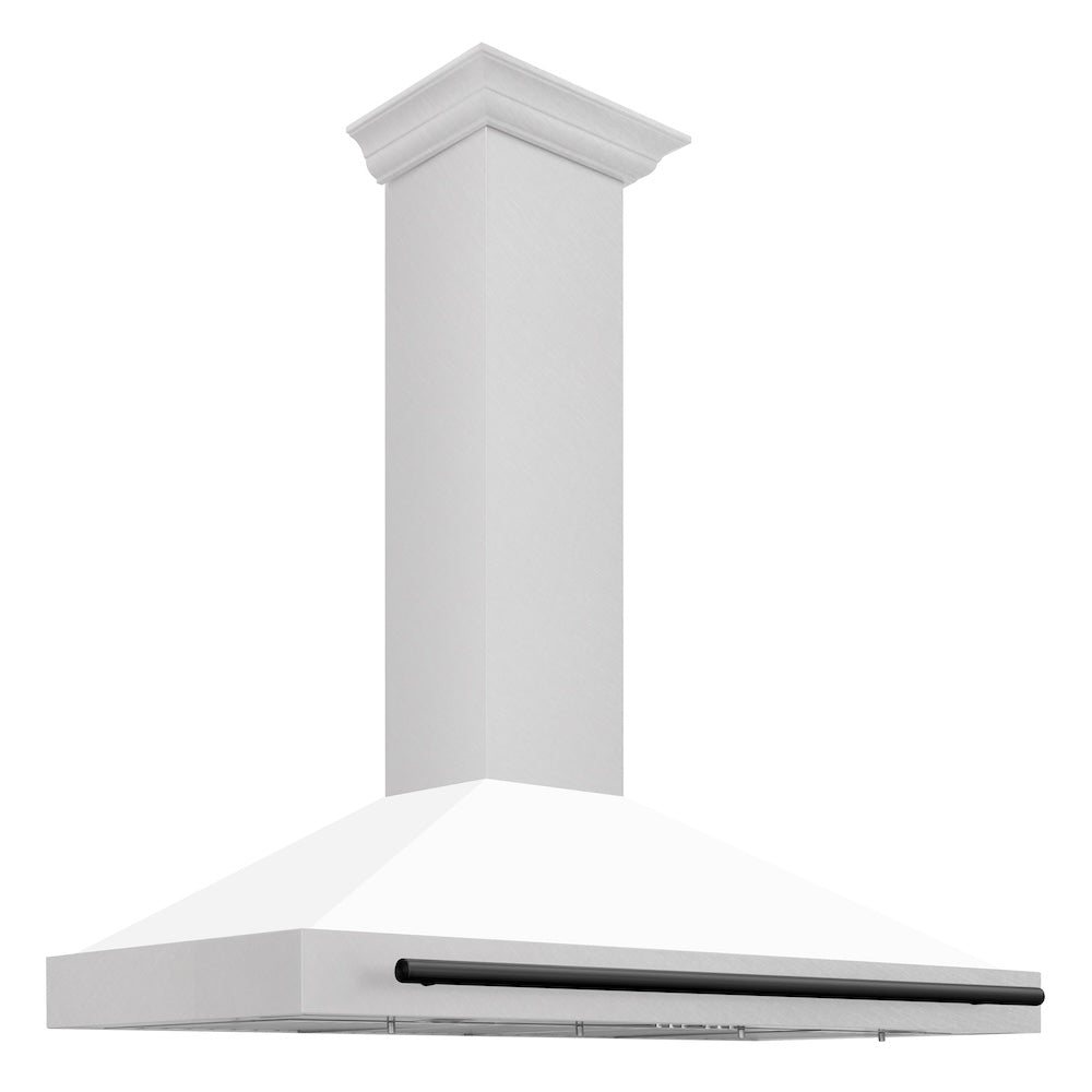 ZLINE Autograph Edition 48 in. Convertible Satin Stainless Steel Wall Mount Range Hood with White Matte Shell and Matte Black Handle (KB4SNZ-WM48-MB)