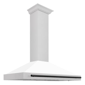 ZLINE Autograph Edition 48 in. Convertible Satin Stainless Steel Wall Mount Range Hood with White Matte Shell and Matte Black Handle (KB4SNZ-WM48-MB)