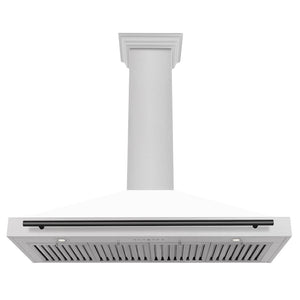 ZLINE Autograph Edition 48 in. Convertible Satin Stainless Steel Wall Mount Range Hood with White Matte Shell and Matte Black Handle (KB4SNZ-WM48-MB) under.