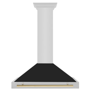 ZLINE Autograph Edition 36 in. Convertible Stainless Steel Range Hood with Black Matte Shell and Champagne Bronze Handle (KB4STZ-BLM36-CB) front.