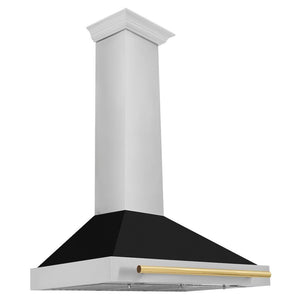 ZLINE Autograph Edition Convertible Stainless Steel Range Hood with Black Matte Shell and Polished Gold Handle (KB4STZ-BLM-G) 