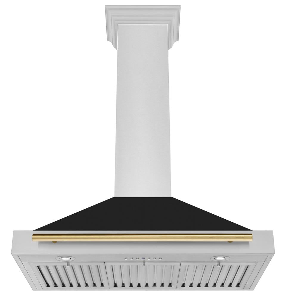 ZLINE Autograph Edition 36 in. Convertible Stainless Steel Range Hood with Black Matte Shell and Polished Gold Handle (KB4STZ-BLM36-G) under.