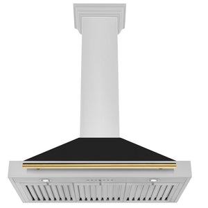 ZLINE Autograph Edition 36 in. Convertible Stainless Steel Range Hood with Black Matte Shell and Polished Gold Handle (KB4STZ-BLM36-G) under.