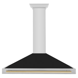 ZLINE Autograph Edition 48 in. Convertible Stainless Steel Range Hood with Black Matte Shell and Champagne Bronze Handle (KB4STZ-BLM48-CB) front.