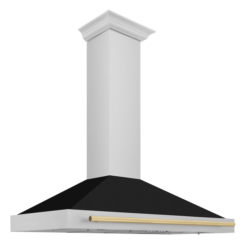 ZLINE Autograph Edition 48 in. Convertible Stainless Steel Range Hood with Black Matte Shell and Champagne Bronze Handle (KB4STZ-BLM48-CB)