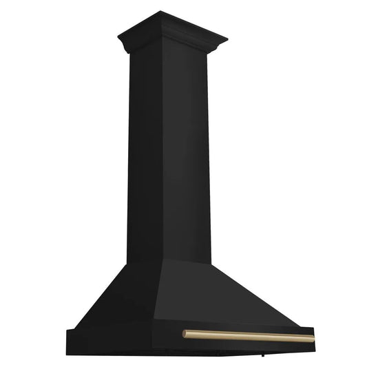 ZLINE Autograph Edition 30 in. Black Stainless Steel Wall Mount Range Hood With Champagne Bronze Handle (BSKB4Z-30-CB) main image.