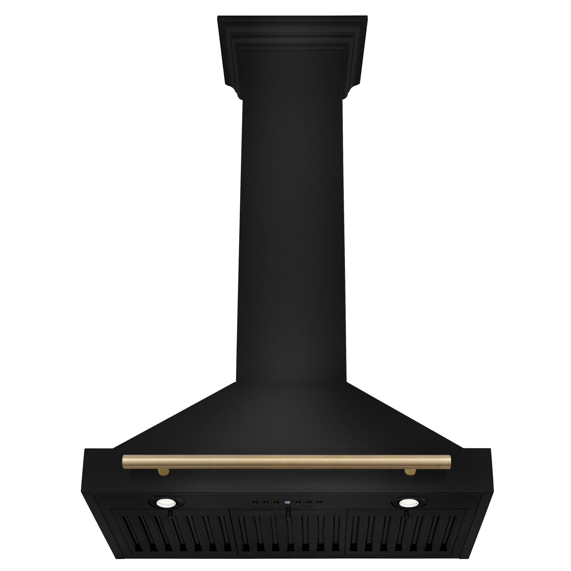 ZLINE Autograph Edition 30 in. Black Stainless Steel Wall Mount Range Hood With Champagne Bronze Handle (BSKB4Z-30-CB) front under.