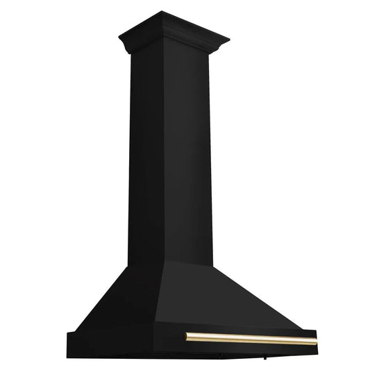 ZLINE Autograph Edition 30 in. Black Stainless Steel Wall Mount Range Hood With Polished Gold Handle (BSKB4Z-30-G) main image.