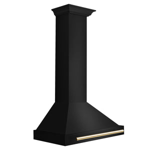 ZLINE Autograph Edition 30 in. Black Stainless Steel Wall Mount Range Hood With Polished Gold Handle (BSKB4Z-30-G) side.