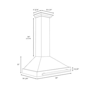 ZLINE Autograph Edition 36 in. Black Stainless Steel Wall Mount Range Hood With Champagne Bronze Handle (BSKB4Z-36-CB) dimensional diagram.