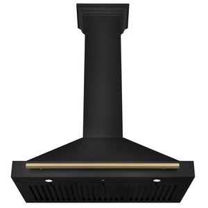 ZLINE Autograph Edition 36 in. Black Stainless Steel Wall Mount Range Hood With Champagne Bronze Handle (BSKB4Z-36-CB) front, under.