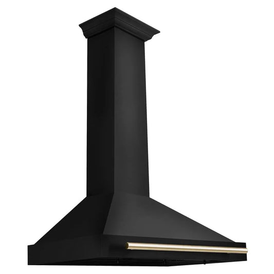 ZLINE Autograph Edition 36 in. Black Stainless Steel Wall Mount Range Hood with Polished Gold Handle (BSKB4Z-36-G) main image.
