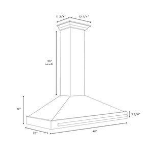 ZLINE Autograph Edition 48 in. Black Stainless Steel Wall Mount Range Hood With Champagne Bronze Handle (BSKB4Z-48-CB) dimensional diagram.