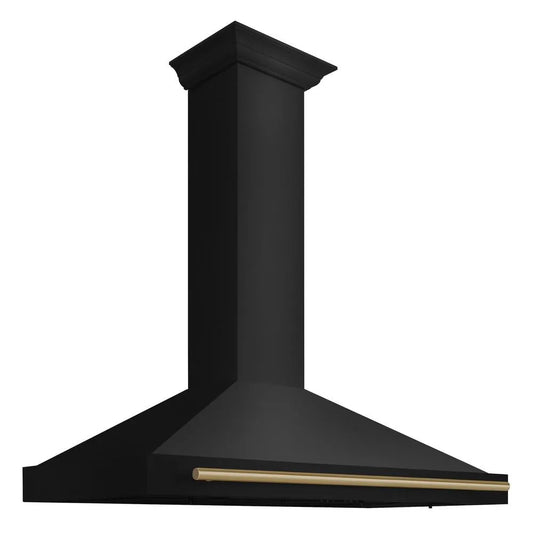 ZLINE Autograph Edition 48 in. Black Stainless Steel Wall Mount Range Hood With Champagne Bronze Handle (BSKB4Z-48-CB) main image.