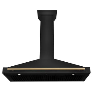 ZLINE Autograph Edition 48 in. Black Stainless Steel Wall Mount Range Hood With Champagne Bronze Handle (BSKB4Z-48-CB) front, under.