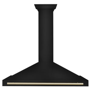 ZLINE Autograph Edition 48 in. Black Stainless Steel Wall Mount Range Hood With Polished Gold Handle (BSKB4Z-48-G) front.