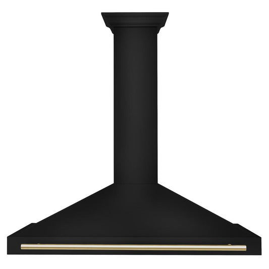 ZLINE Autograph Edition 48 in. Black Stainless Steel Wall Mount Range Hood With Polished Gold Handle (BSKB4Z-48-G) front.